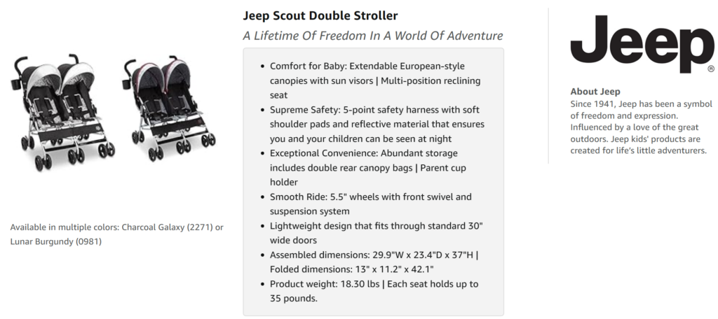 Jeep Scout Double Stroller