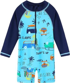 HUAANIUE Baby/Toddler Boy Swimsuit Rashguard Swimwear Long Sleeve One-Piece