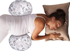 Boppy Side Sleeper Pregnancy Pillow with Removable Jersey Pillow Cover, Gray Falling Leaves, Compact Stay-Put Design with Signature Stretch Panel, Prenatal and Postnatal...