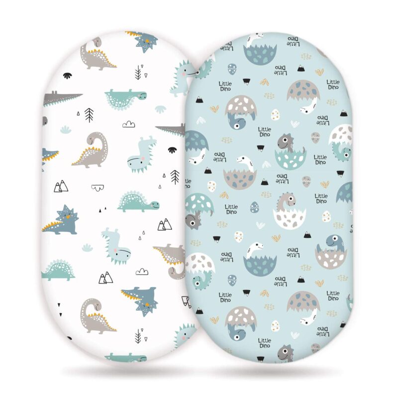 GRSSDER Stretchy Ultra Soft Fitted Bassinet Sheet Set 2 Pack, Universal Fit for Bassinets Baby Cradle Moses Basket Oval Rectangle Pad/Mattress, Happy Dinosaurs Bassinet Sheets...