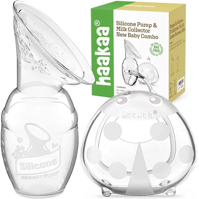 haakaa Manual Breast Pump for Breastfeeding 4oz/100ml and Ladybug Milk Collector 2.5oz/75ml Combo, Food-Grade Silicone