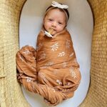 LifeTree Muslin Swaddle Blanket for Baby Girl Newborn, 2-Pack 70% Viscose from Bamboo and 30% Cotton Large Baby Swaddle Blankets (47" x 47"), Floral & Tan Leaf