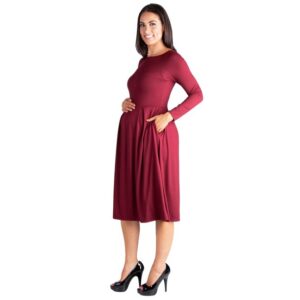 24/7 Comfort Apparel Long Sleeve Fit and Flare Maternity Midi Dress