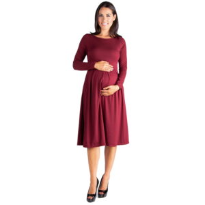 24/7 Comfort Apparel Long Sleeve Fit and Flare Maternity Midi Dress