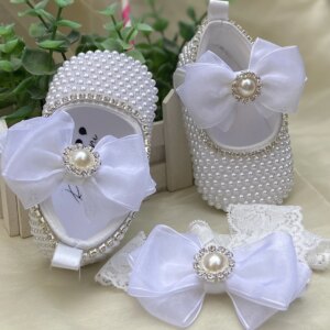 Doll bling handgemachte weiße Perlen bling Strass Baby Krippe Schuhe Taufe Outfit Hochzeit funkeln Organza Taufe 0-3m Schuhe - AliExpress 1501