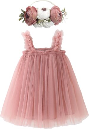 BGFKS Layered Tulle Tutu Dress for Toddler Girls,Baby Girl Rainbow Tutu Princess Skirt Set with Flower Headband.