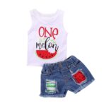 Mikrdoo Baby Girl Clothes Toddler Girl Summer Outfits Shirts Tops Ripped Denim Shorts Set Little Girl Clothes