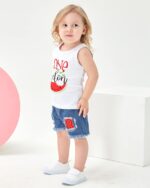 Mikrdoo Baby Girl Clothes Toddler Girl Summer Outfits Shirts Tops Ripped Denim Shorts Set Little Girl Clothes