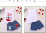 Mikrdoo Baby Girl Clothes Toddler Girl Summer Outfits Shirts Tops Ripped Denim Shorts Set Little Girl Clothes