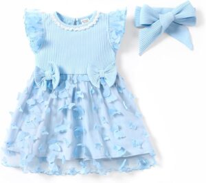 PATPAT Baby Girl Dresses Ruffle Sleeve Tutu Dress Butterfly Tulle Dress Flower Girl Party Birthday Princess Dresses