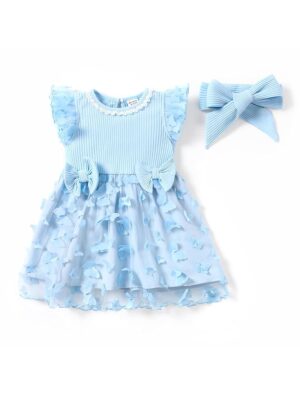 PATPAT Baby Girl Dresses Ruffle Sleeve Tutu Dress Butterfly Tulle Dress Flower Girl Party Birthday Princess Dresses